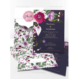 Προσκλητήριο Γάμου Floral Spring Purple Dark