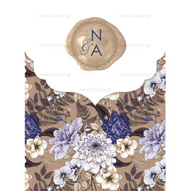 Προσκλητήριο Γάμου Floral Mocha n Blue Bright