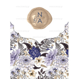 Προσκλητήριο Γάμου Floral Mocha n Blue Dark