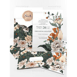 Προσκλητήριο Γάμου Floral Royal Green Bright