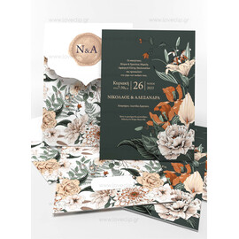 Προσκλητήριο Γάμου Floral Royal Green Dark