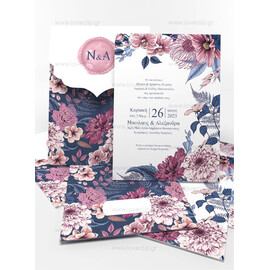 Προσκλητήριο Γάμου Floral Navy Blossom Bright