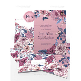 Προσκλητήριο Γάμου Floral Navy Blossom Dark