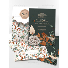 Προσκλητήριο Γάμου Floral Green Boheme Dark