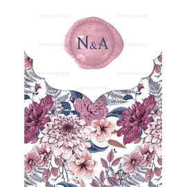 Προσκλητήριο Γάμου Floral Exotic Blue Dark