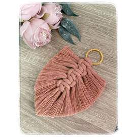 Μπομπονιέρα Βάπτισης Φύλλο Μακραμέ Μπρελόκ Blush
