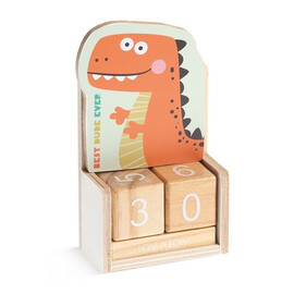 Μπομπονιέρα Βάπτισης Ξύλινο Ημερολόγιο Δεινόσαυρος Πορτοκαλί