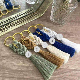 Μαρτυρικά Βάπτισης Μακραμέ Μπρελόκ Με Χρυσό Σταυρουδάκι