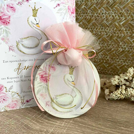 Μπομπονιέρα Βάπτισης Ξύλινο Σουβέρ Κύκνος