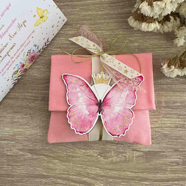 Μπομπονιέρα Βάπτισης Πουγκί Με Μαγνητάκι Πεταλούδα