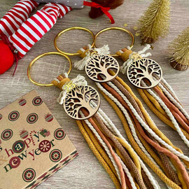 Γούρι 2025 Δέντρο Της Ζωής Με Κορδόνια Σε Χρυσό Στεφανάκι