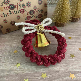 Χειροποίητο Γούρι Μακραμέ 2025 Στεφανάκι Golden Wine Red