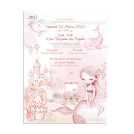 Προσκλητήριο Βάπτισης Για Κορίτσι Pink Mermaid TS943