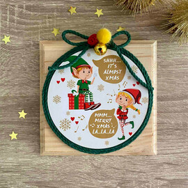 Χριστουγεννιάτικο Ξύλινο Καδράκι Ξωτικά