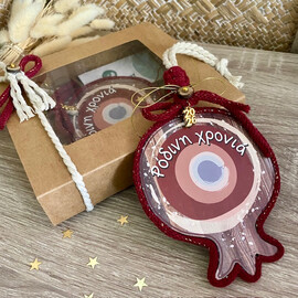 Γούρι 2026 Ρόδι Ξύλινο Με Μακραμέ Δέσιμο