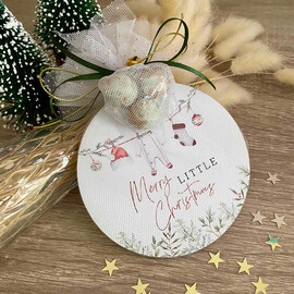 Χριστουγεννιάτικη Μπομπονιέρα Βάπτισης Ξύλινο Σουβέρ Merry Little Christmas