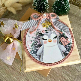 Χριστουγεννιάτικο Ξύλινο Καδράκι Πιγκουινάκι Για Τη Δασκάλα