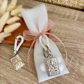 Μπομπονιέρα Βάπτισης Τούλινη Με Μπρελόκ Εικονίτσα