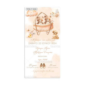 Προσκλητήριο Βάπτισης Παπυράκι Για Δίδυμα Με Θέμα Αρκουδάκια