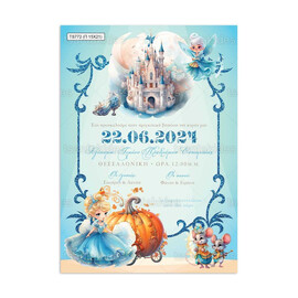 Προσκλητήριο Βάπτισης Παπυράκι Για Κορίτσι Με Θέμα Σταχτοπούτα