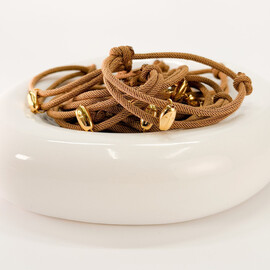 Μαρτυρικό Βραχιόλι Celfie I-94 | Στριφτό Κορδόνι Καφέ-Μπέζ & Επιχρυσωμένος Σταυρός