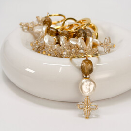 Μαρτυρικό Μπρελόκ Celfie & Co J-8 | Καφέ Χάντρα, Σταυρός Λουλούδι & Ροδέλα με Στρας