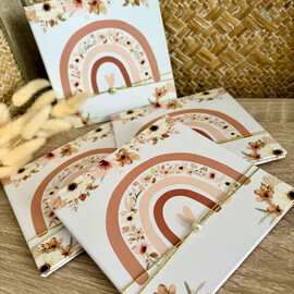 Προσκλητήριο Βάπτισης Βιβλιαράκι Baby Floral Rainbow TS780