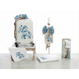 Σετ Βάπτισης Για Αγόρι Τρόλεϊ "Floral Blue Elephant"