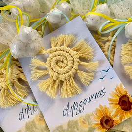 Μπομπονιέρα Βάπτισης Macrame Ήλιος Μαγνητάκι