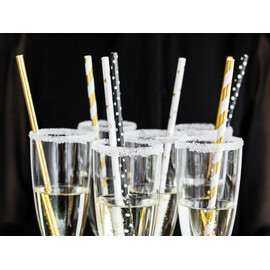 Χάρτινα Καλαμάκια Μαύρα Με Λευκό Πουά (σετ 10 τεμαχίων)