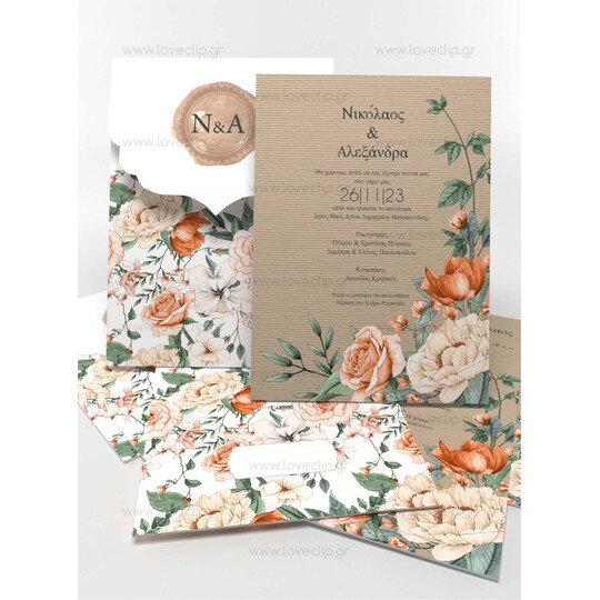 Προσκλητήριο Γάμου Floral Rose Boheme Dark