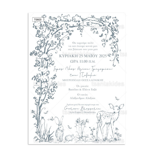 Προσκλητήριο Βάπτισης Για Αγόρι Forest Animals Monochromatic TS923