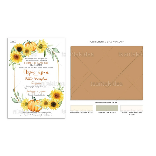 Προσκλητήριο Γάμου Και Βάπτισης Sun Flower And Pumpkin TS997
