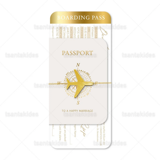ΠΡΟΣΚΛΗΤΗΡΙΟ ΓΑΜΟΥ 7834 PASSPORT Travel Gold Wedding