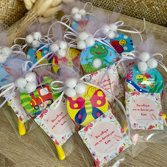 Παιδική Μπομπονιέρα Βάπτισης Ξύλινο Τυμπανάκι Στρογγυλό