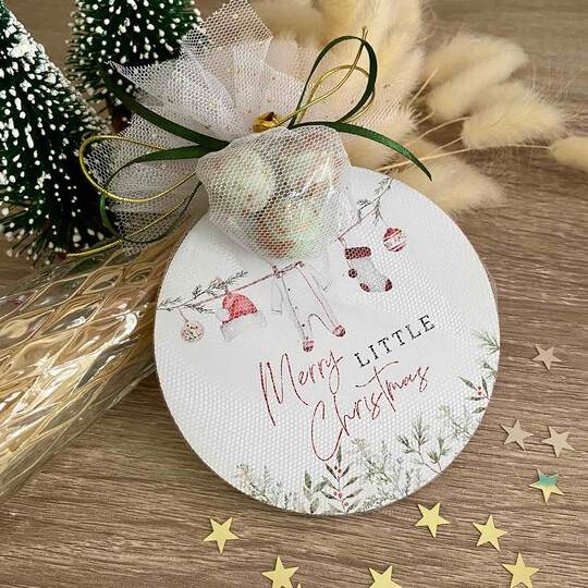 Χριστουγεννιάτικη Μπομπονιέρα Βάπτισης Ξύλινο Σουβέρ Merry Little Christmas