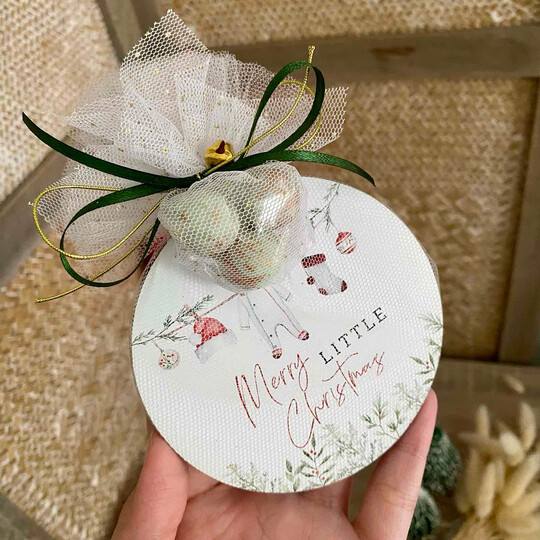 Χριστουγεννιάτικη Μπομπονιέρα Βάπτισης Ξύλινο Σουβέρ Merry Little Christmas