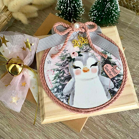 Χριστουγεννιάτικο Ξύλινο Καδράκι Πιγκουινάκι Για Τη Δασκάλα