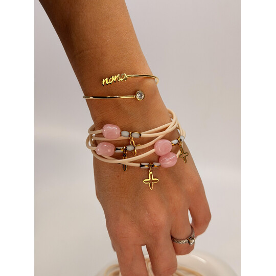 Μαρτυρικό Βραχιόλι Celfie & Co R-22 | Stainless Steel Σταυρός & Ροζ Χάντρα