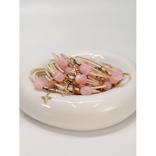 Μαρτυρικό Βραχιόλι Celfie & Co R-22 | Stainless Steel Σταυρός & Ροζ Χάντρα