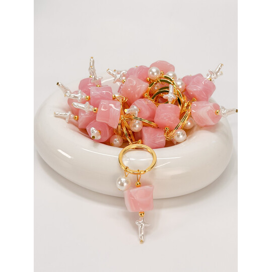 Μαρτυρικό Μπρελόκ Celfie & Co R-25 | Περλέ Σταυρός & Ροζ Ακρυλική Χάντρα