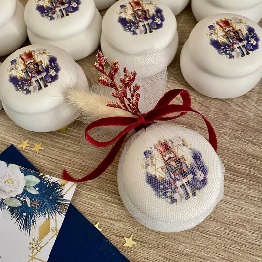 Χριστουγεννιάτικη Μπομπονιέρα Βάπτισης Βαζάκι Macaron Καρυοθραύστης