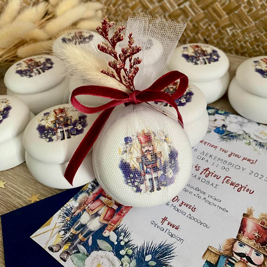 Χριστουγεννιάτικη Μπομπονιέρα Βάπτισης Βαζάκι Macaron Καρυοθραύστης
