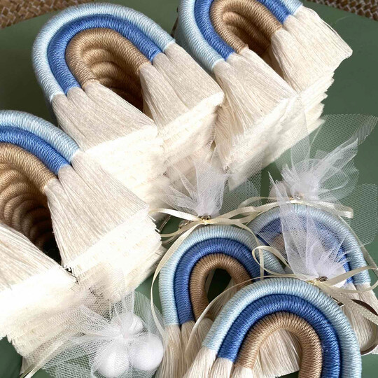 Μπομπονιέρα Bάπτισης Μπρελόκ Μακραμέ Oυράνιο Tόξο