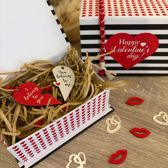 Σετ Ξύλινα Μπρελόκ Καρδιά Αγίου Βαλεντίνου “I Belong To You / You Belong To Me”