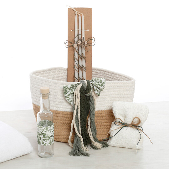 Σετ Βάπτισης Για Αγόρι Καλάθι Rope "Green Macrame Dreams"