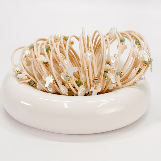 Μαρτυρικό Βραχιόλι Celfie I-92 | Memory Wire με Καουτσούκ, Αχιβάδα & Σταυρό Φίλντισι