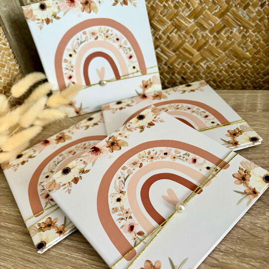 Προσκλητήριο Βάπτισης Βιβλιαράκι Baby Floral Rainbow TS780