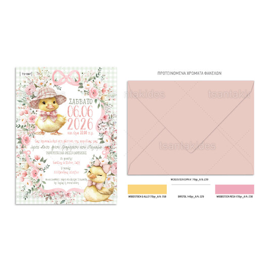 Προσκλητήριο Βάπτισης Για Κορίτσι Cute Ducklings 1097