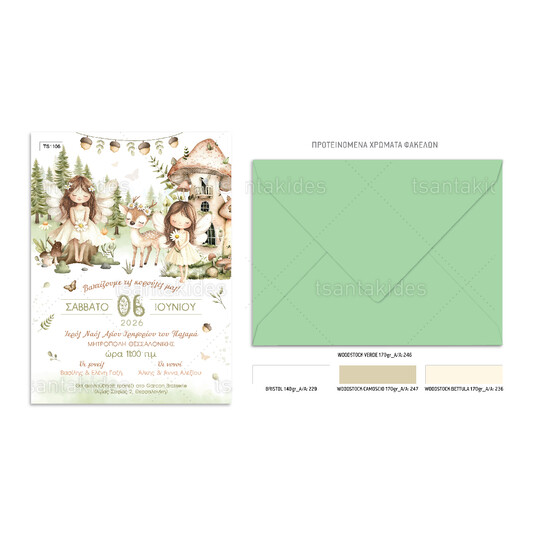 Προσκλητήριο Βάπτισης Για Δίδυμα Forest Fairies 1106